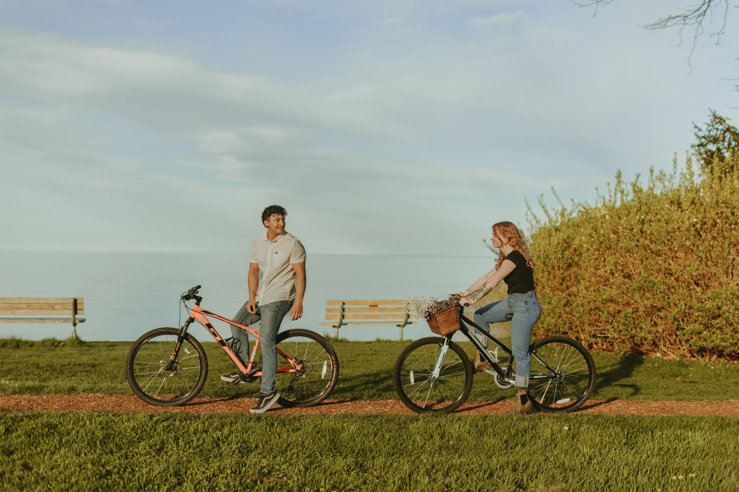 bike engagement photoshoot at Klode Park in Milwaukee