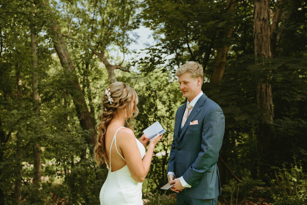 bride reading her vows to groom