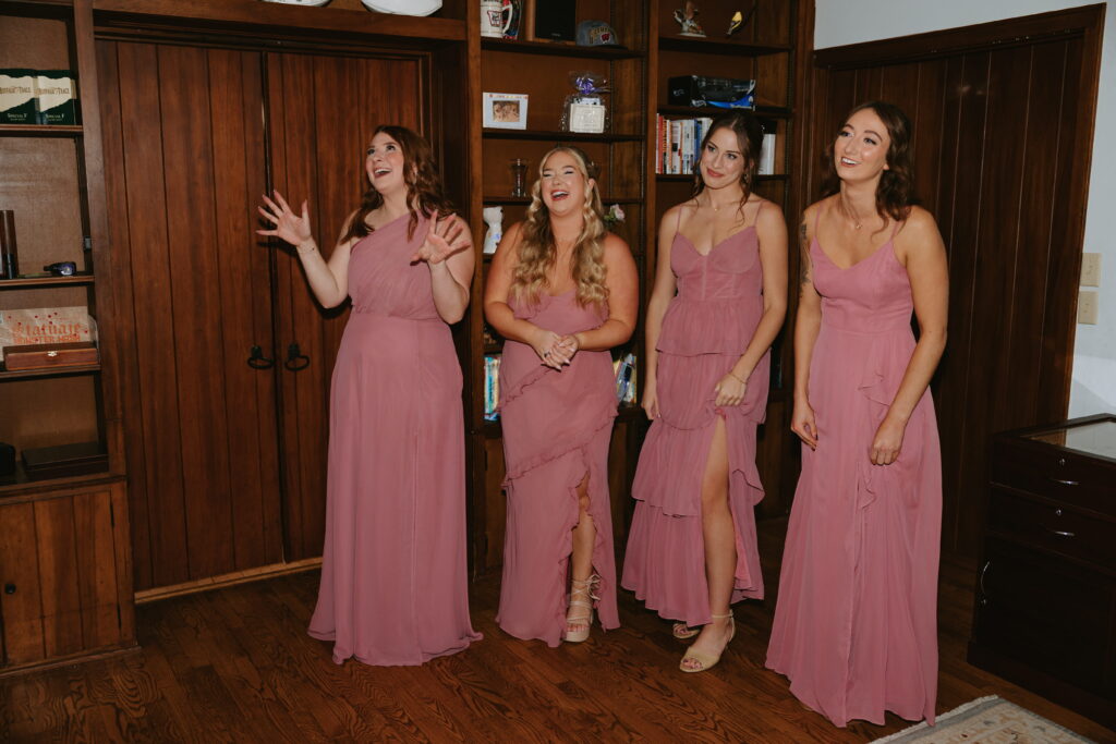 bride and bridesmaid reveal and their reactions