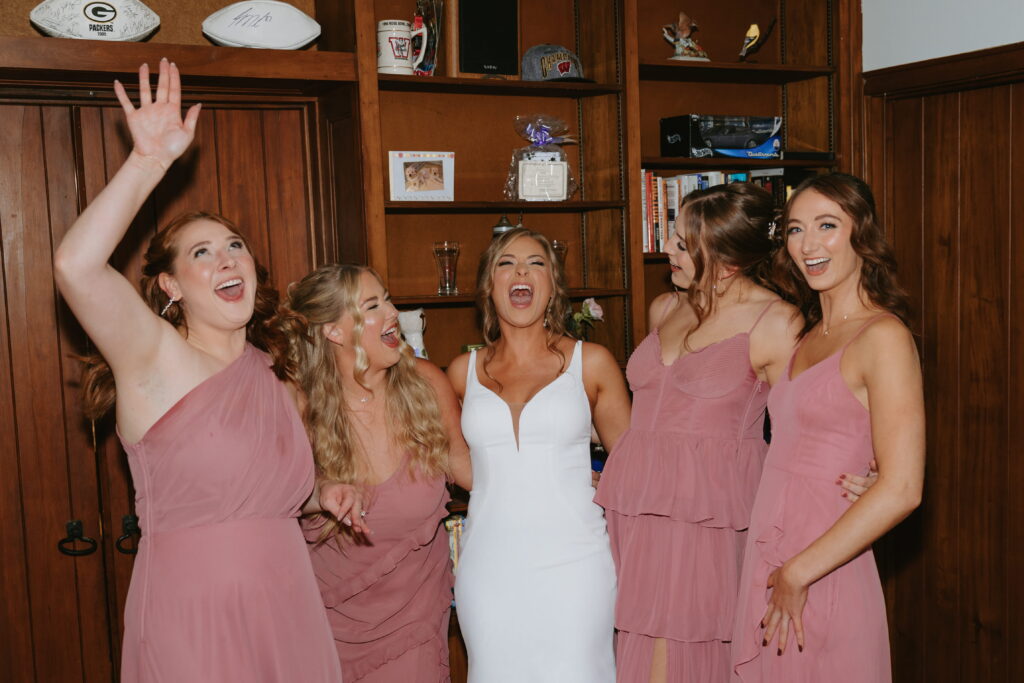 bride and bridesmaid reveal and their reactions