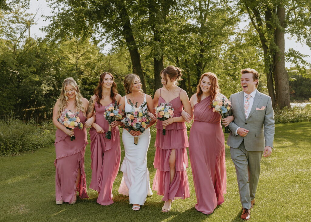 bridesmaid photos walking